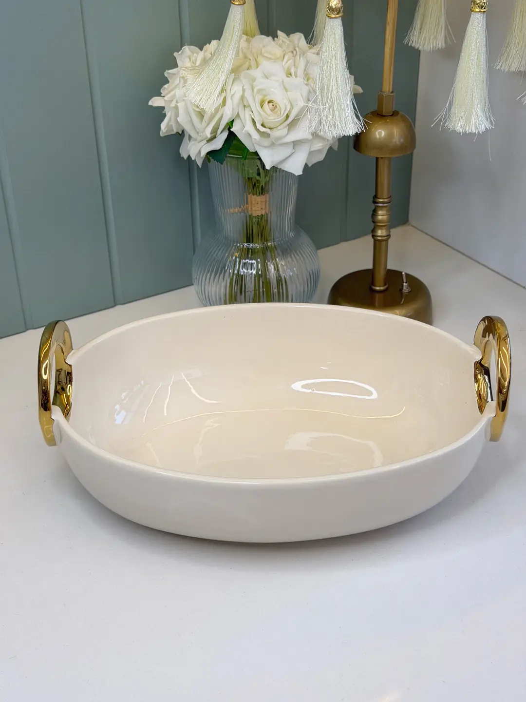 Lüx Gold Kulplu Oval Sunum Tabağı